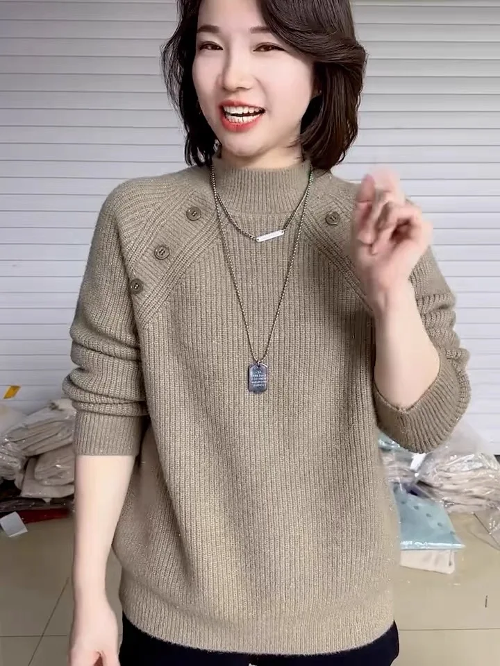 European Goods Thickened Sweater Women Autumn and Winter 2024 New Fleece-lined Inner wear Warm Bottoming Shirt round Neck Knit