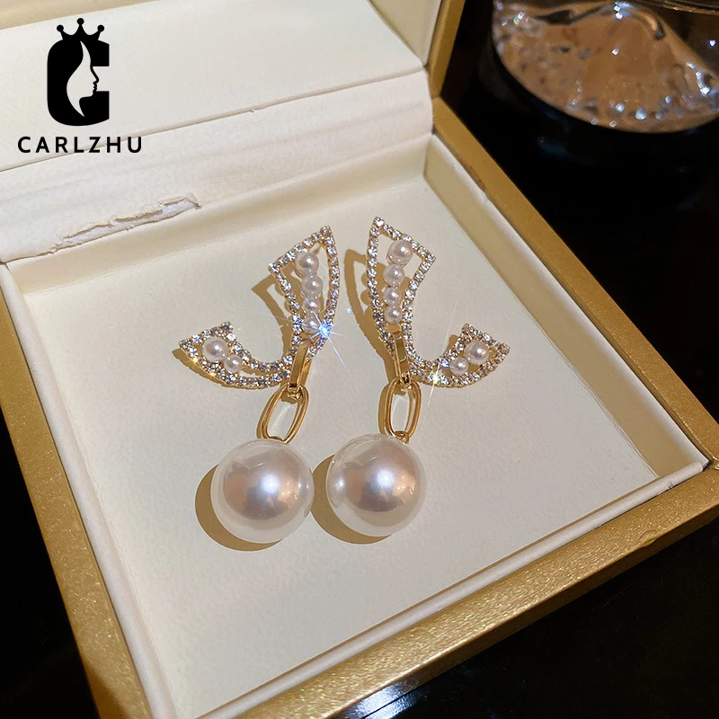 

Серьги-подвески женские из серебра 925 пробы с цирконием и жемчугом