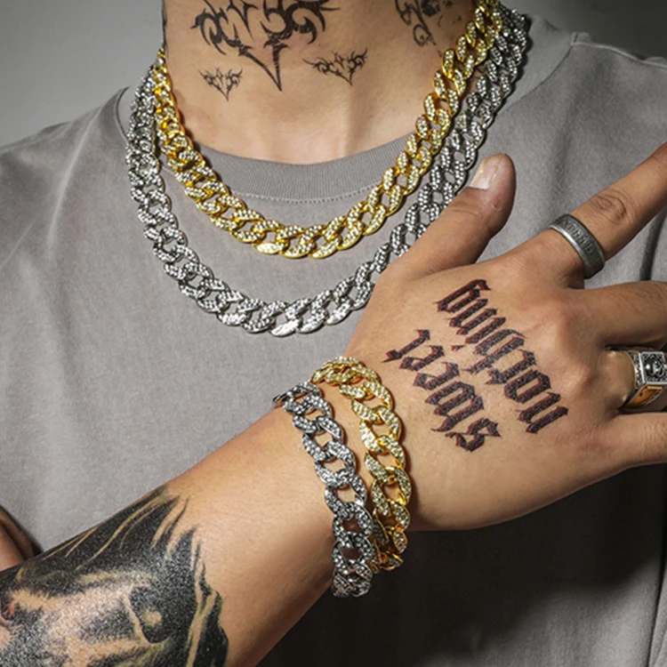 

Rap Mens Cuban Chain !8k Gold Hiphop Jewelry Chunky Iced Out Cubic Zircon Miami Cuban Chain Necklace