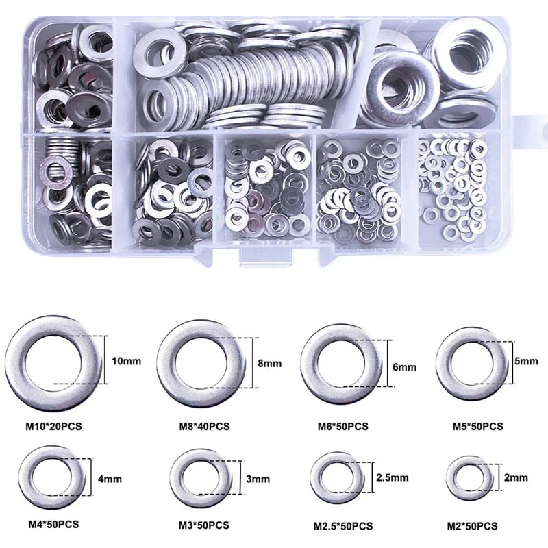 

360/180pcs Stainless Steel Sealing Solid Gasket Washer M2 M2.5 M3 M4 M5 M6 M8 M10 Sump Plug Oil For General Repair Seal Ring Set