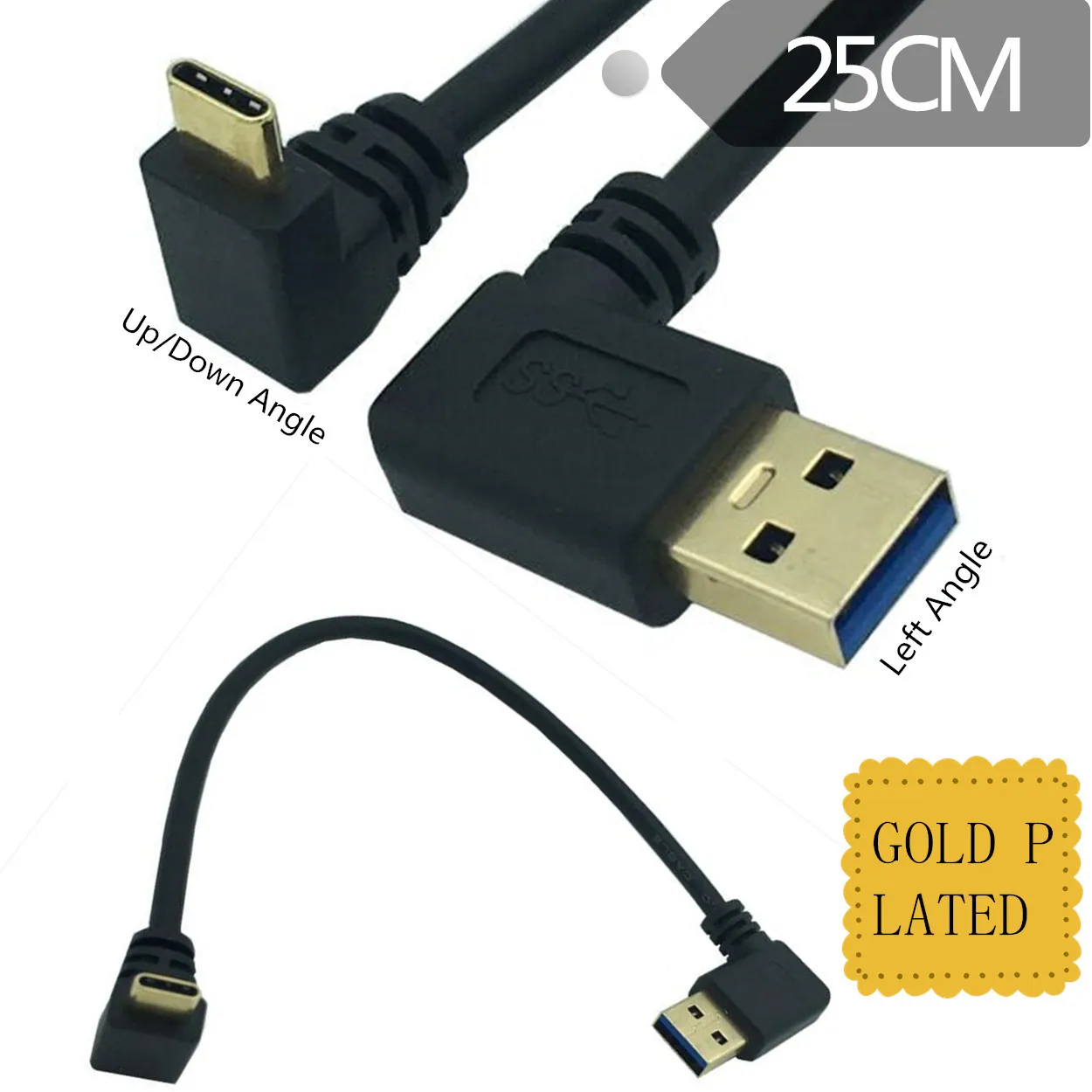 Купи Left/Right Angle USB 3.0 A Male To USB-C Male Cable 90 Degree UP/Down USB 3.0 A To USB Type C Data Sync & Charge Cord For PC HDD за 182 рублей в магазине AliExpress