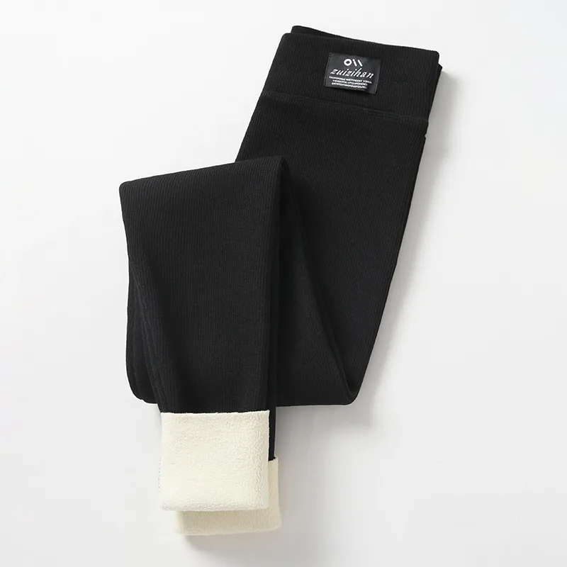 Plus Size Thickening Winter Lamb Cashmere Leggings For Women High Waist Warm Cotton Trousers Pencil Pants Outerwear