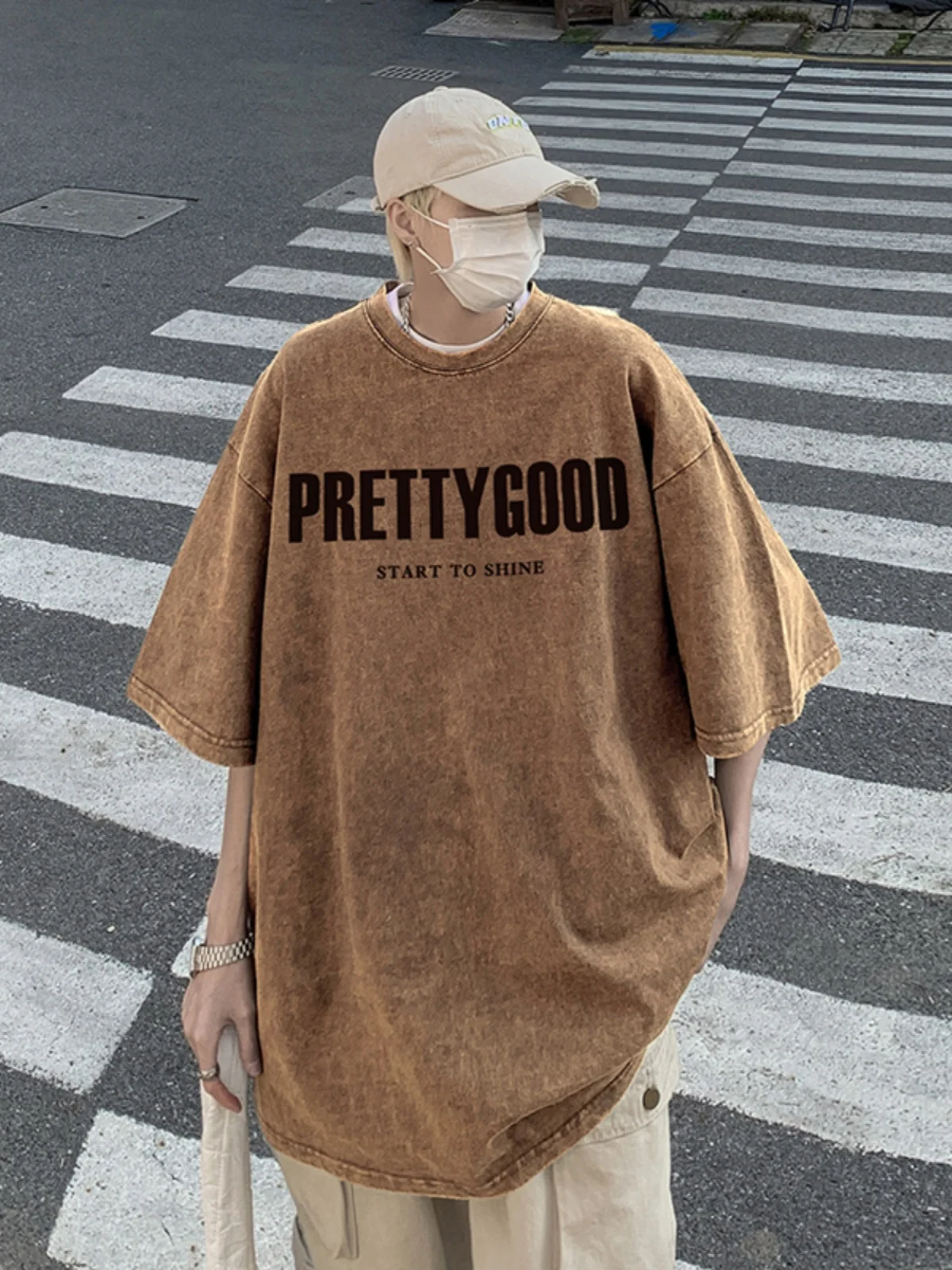 Short sleeve Men's American vintage Loose Heavy Cotton Couple look T-shirt Summer Fashion Brand Trendy Print Half Sleeve