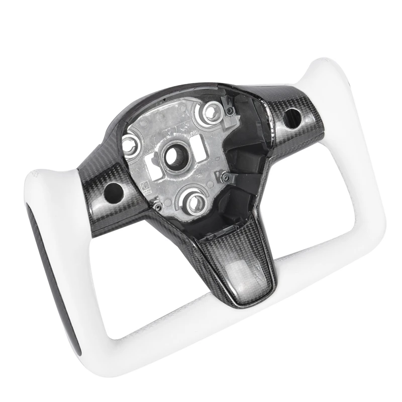 

Yoke Style Steering Wheel With Carbon Fiber Panel Frame For Tesla Model 3 Model Y 2017 18 19 20 21 2022 White No Heated