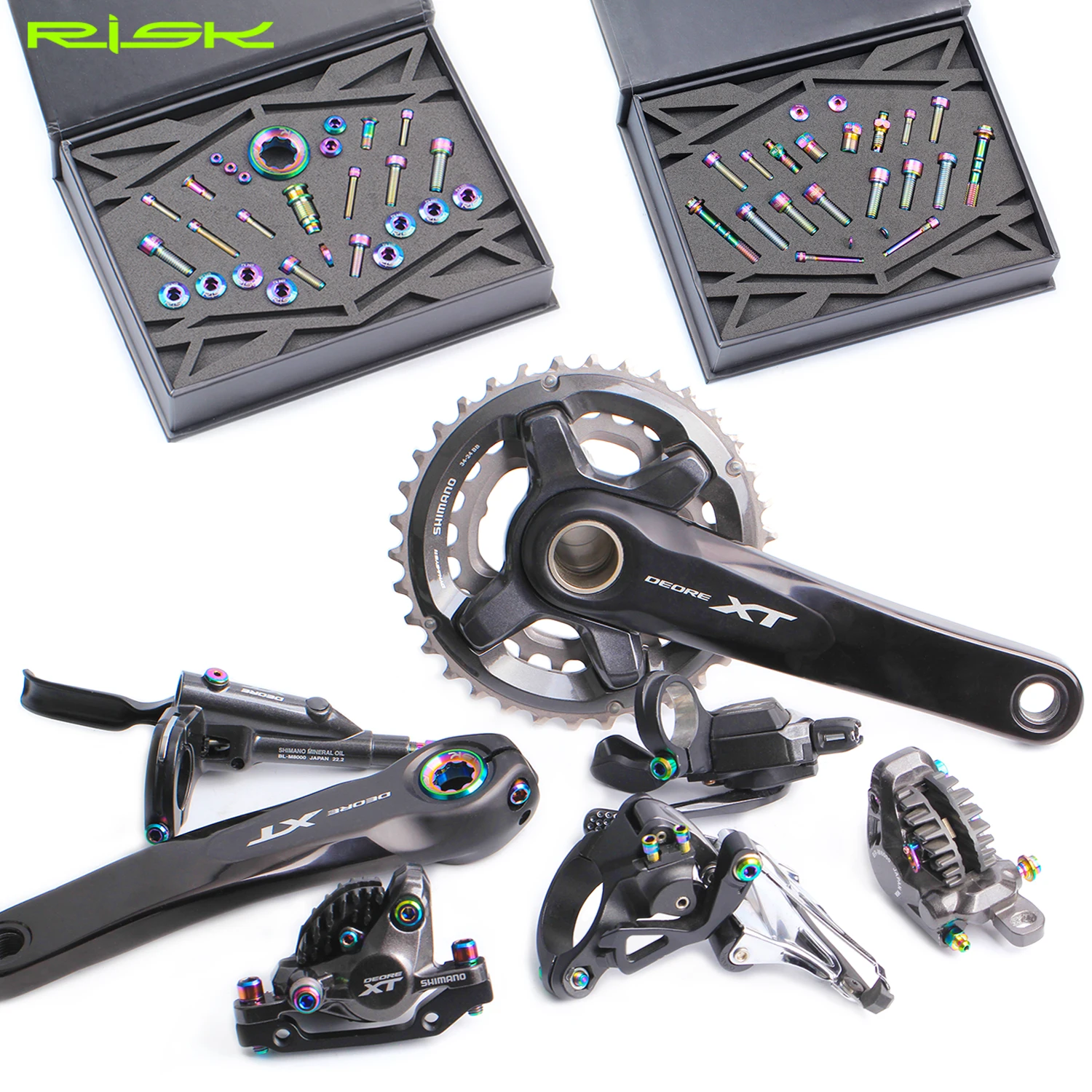 RISK Mountain Bike Shift Bolts Set M8000 M7000 Hydraulic Disc Brake Shift Derailleur Titanium Bolts Kit Replacement Screws Set
