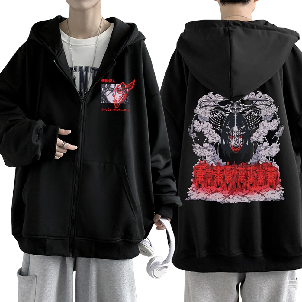 

Anime Attack On Titan Zipper Hoodie Oversize Man Pullovers Tops Harajuku Hip Hop Streetwear