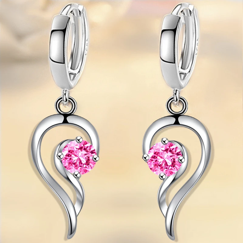 

New 925 Stamp Silver Plated Women Drop Earrings Fashion Cute Heart Pendant High Quality Zircon Earring For Women Lover Jewelry