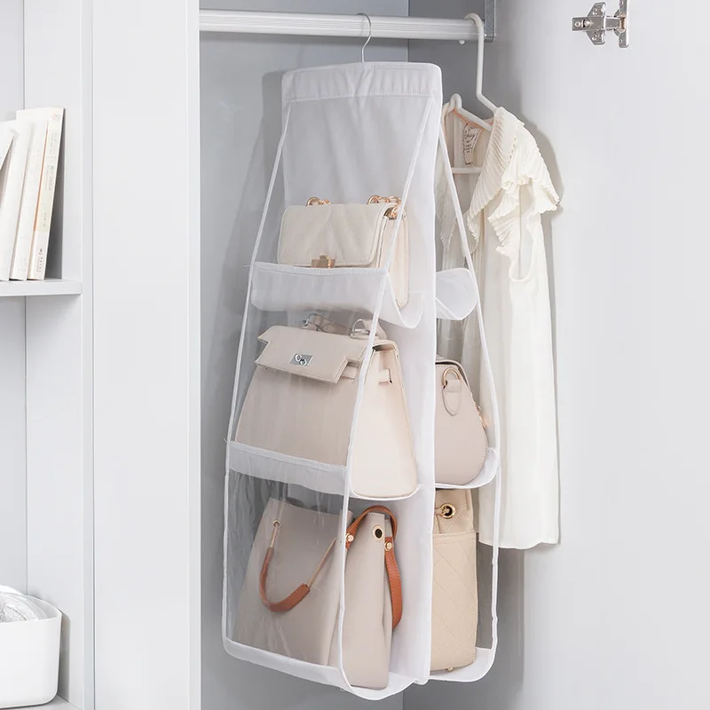 6/8 Grids Non-woven Fabric Storage Bag for Wardrobe Closet Transparent Dustproof Hanging Handbag Organizer Home Storage Rack