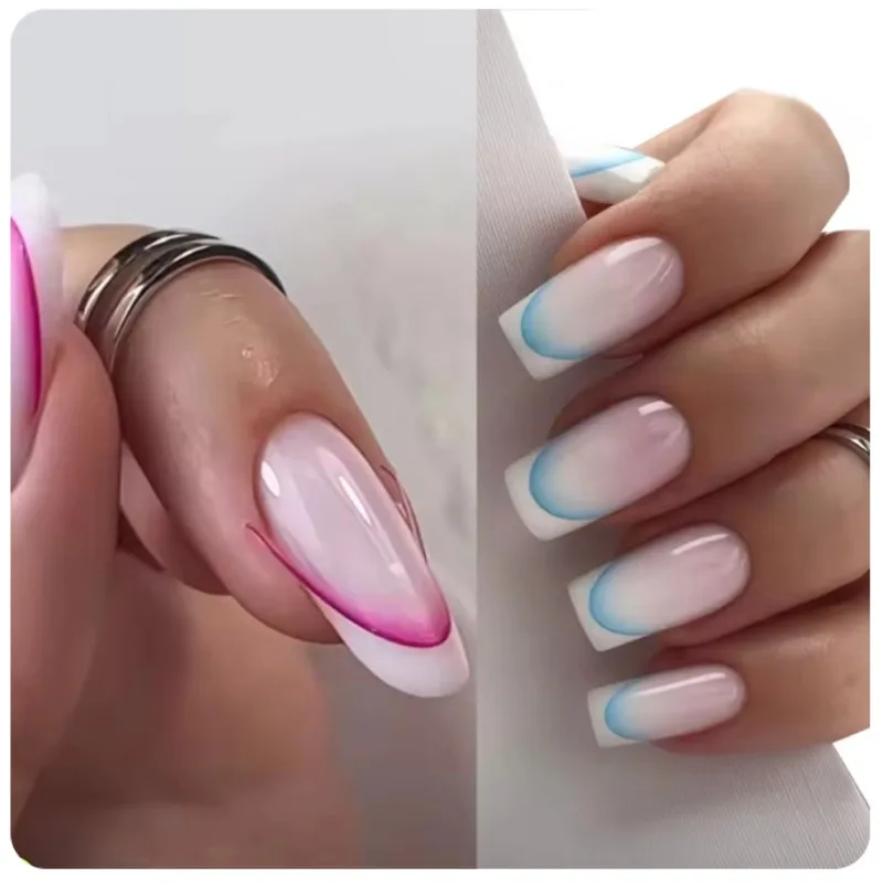 3D градиентные наклейки для ногтей с французскими линиями дизайнерские