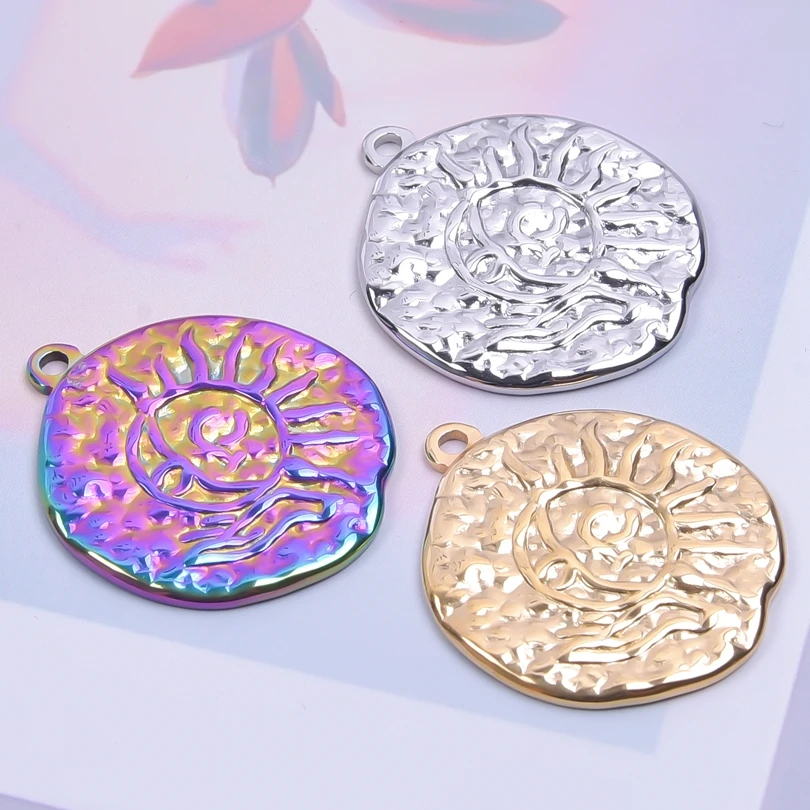 

5pcs Stainless Steel Punk Charms Stamping SUN Pattern Gold/Rainbow Color Pendants Makings Jewelry diy Necklace/Earring Supplies