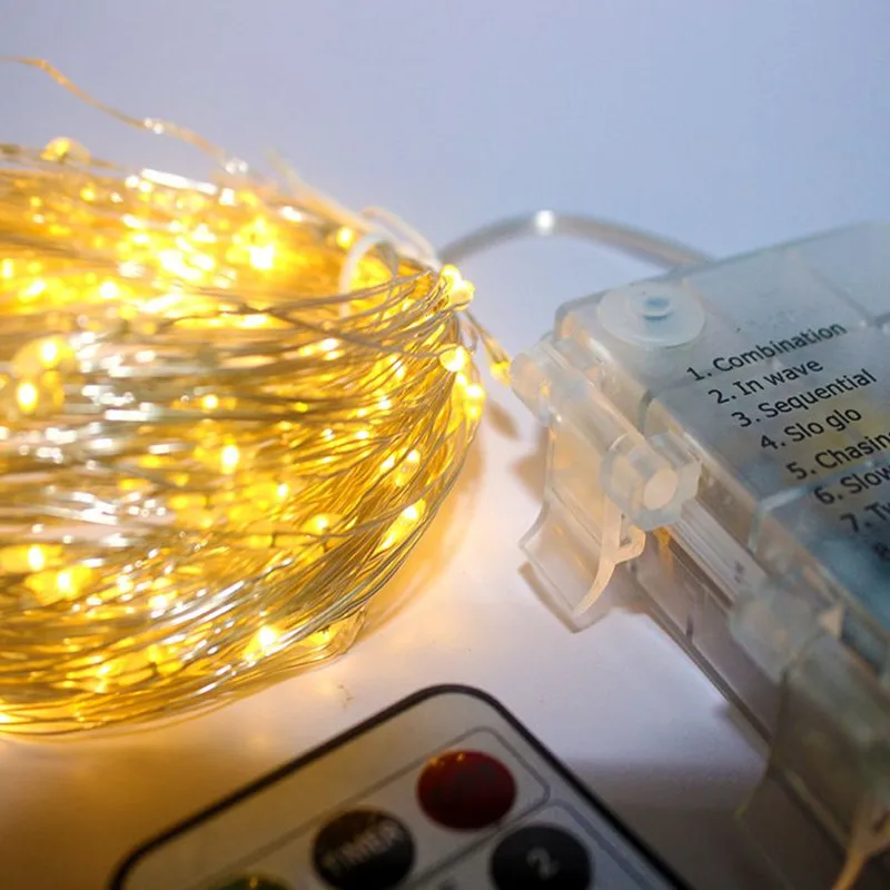 

8 Mode AA Battery LED Wedding Lamp String Remote Control Outdoor Waterproof Copper Wire Light Party Holiday Christmas Decoration