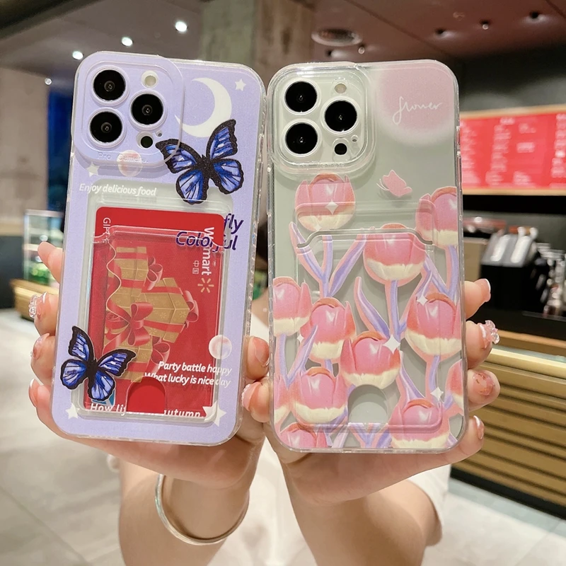 

For Vivo Y77 Y55 Y77E Y76 Y76S Y74S Y75 Y33S Y55S Y10S Y51S Y33E Y51 Y51A Y30 Case Wallet Holder Card Tulip Butterfly Cases