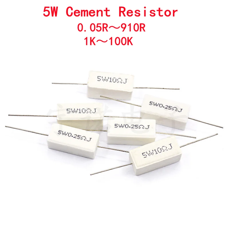 

10piece 5W 5% Cement Resistor Power Resistance 0.1 ~ 10K 0.1R 0.5R 1 10 100R 0.22 0.33 0.5 1 2 5 8 10 15 20 25 30 100 1K 10K Ohm