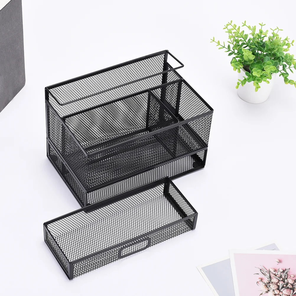 

Desk Storage Box Accessory Organizer Tray Pen Holder Makeup Brush Office Decore Metal Convenient