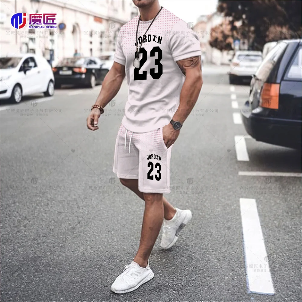 Men's Summer Mesh Hip-Hop Basketball T-Shirt 23 Printed Men's Suits Sportswear Streetwear Shorts + Tops 2-Piece Set
