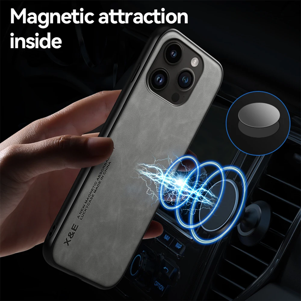 Фото Кожаный чехол из овечьей кожи для iPhone 14 Pro Max, магнитная Автомобильная задняя крышка телефона для Iphone14 Plus Ifone 14pro Max, чехлы, оболочка, чехлы №5