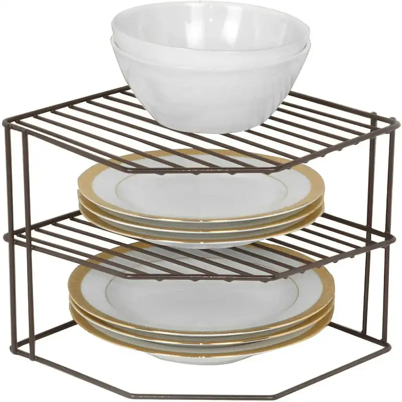 

Rust Resistant Steel Metal Wire Kitchen Corner Shelf Rack - Plates, Dishes, Cabinet and Pantry Organizer - Kitchen Organization