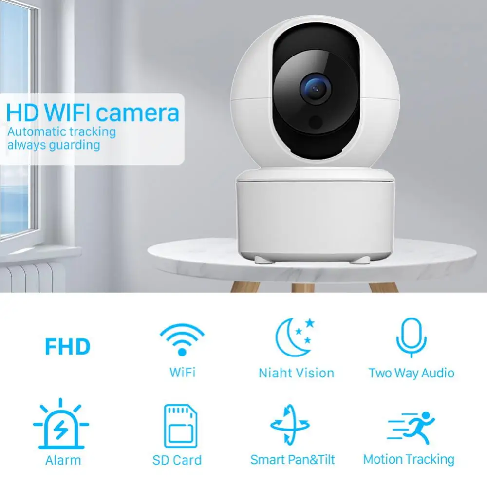 

Сетевая камера видеонаблюдения с Wi-Fi, беспроводная камера видеонаблюдения с функцией ночного видения, P2P, радионяня, камера для домашних жив...