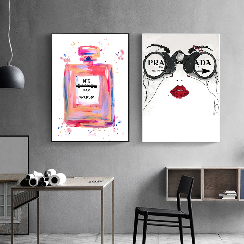 

Nordic Perfume Bottle Poster And Prints Fashion Watercolor Wall Art Canvas Painting Quotes Wall Pictures Living Room Home Decor
