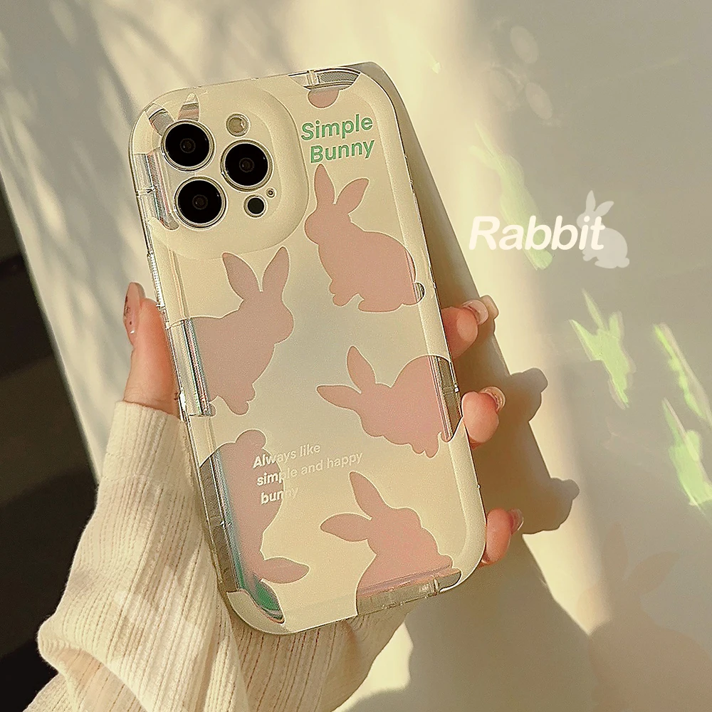 

Ins Simple Laser Rabbit Transparent Phone Case for iPhone 14 12 13 11 Pro ProMax Plus X XR Xsmax Shockproof Soft Phone Cover