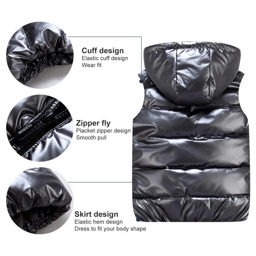 

Women Winter Vest Windproof Bright Color Vest Inner Layer Quilted Bright Color Pockets Cotton Padded Vest Drawstring