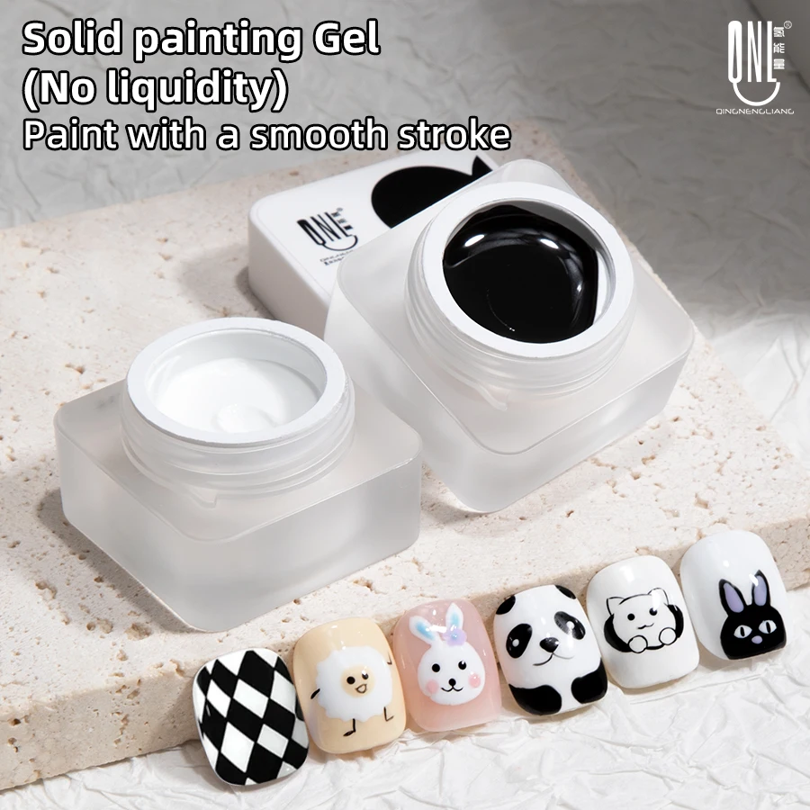 Фото Гель-краска QNL Solid Painting Gel без жидкой основы, УФ/LED лак для ногтей, 5 г, черный, белый, кремовая текстура, для дизайна ногтей своими руками, цветочные узоры, граффити №1