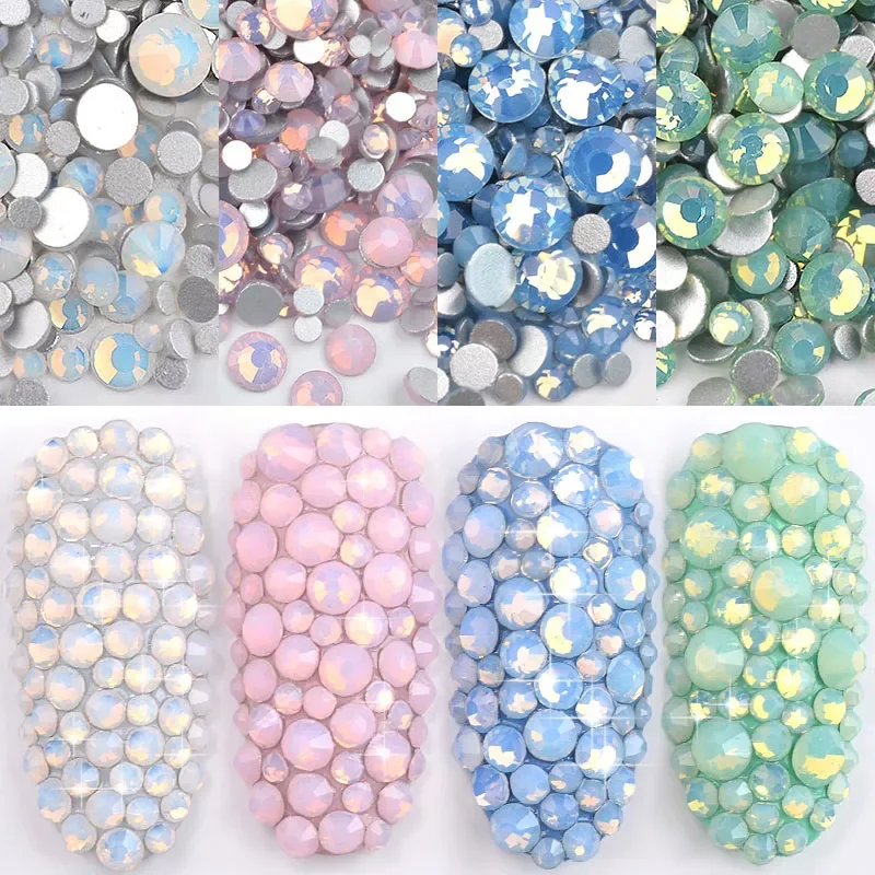 

Упаковка смешанных опаловых кристаллов Стразы для дизайна ногтей 3d очаровательные стеклянные наклейки с плоской задней стороной без горяч...
