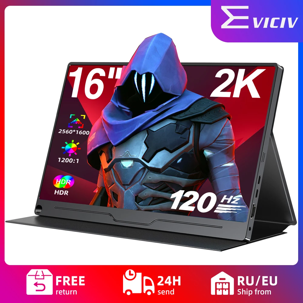 

EVICIV 2,5K 120 Гц 16-дюймовый портативный экран для ноутбука 2560 * 1600 HDR IPS 16:10 Внешний портативный игровой монитор USB C Dual HDMI Дорожный монитор VESA, совместимый с телефоном Mac Переключатель Xbox PS4/5