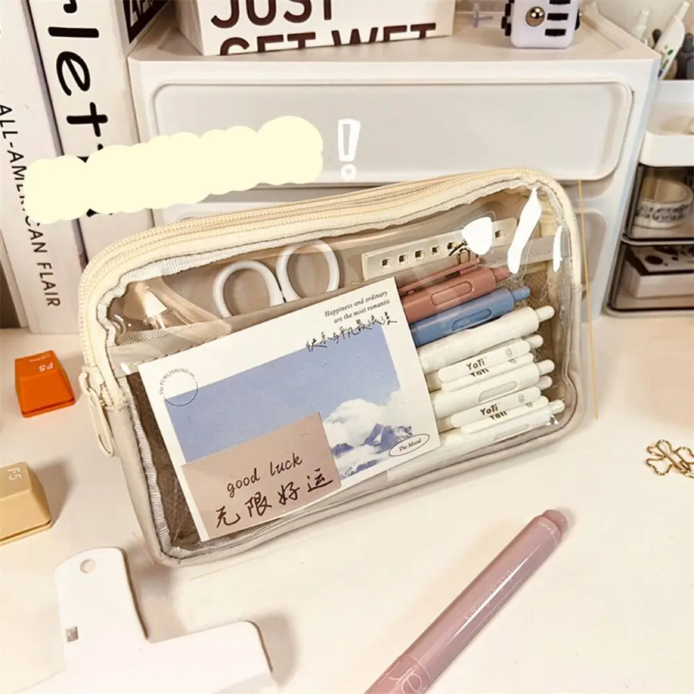 

Transparent Pencil Bag Zipper Pouch Double Layers Pencil Case Large Capacity Pen Case Stationery Pouch Cosmetic Bag