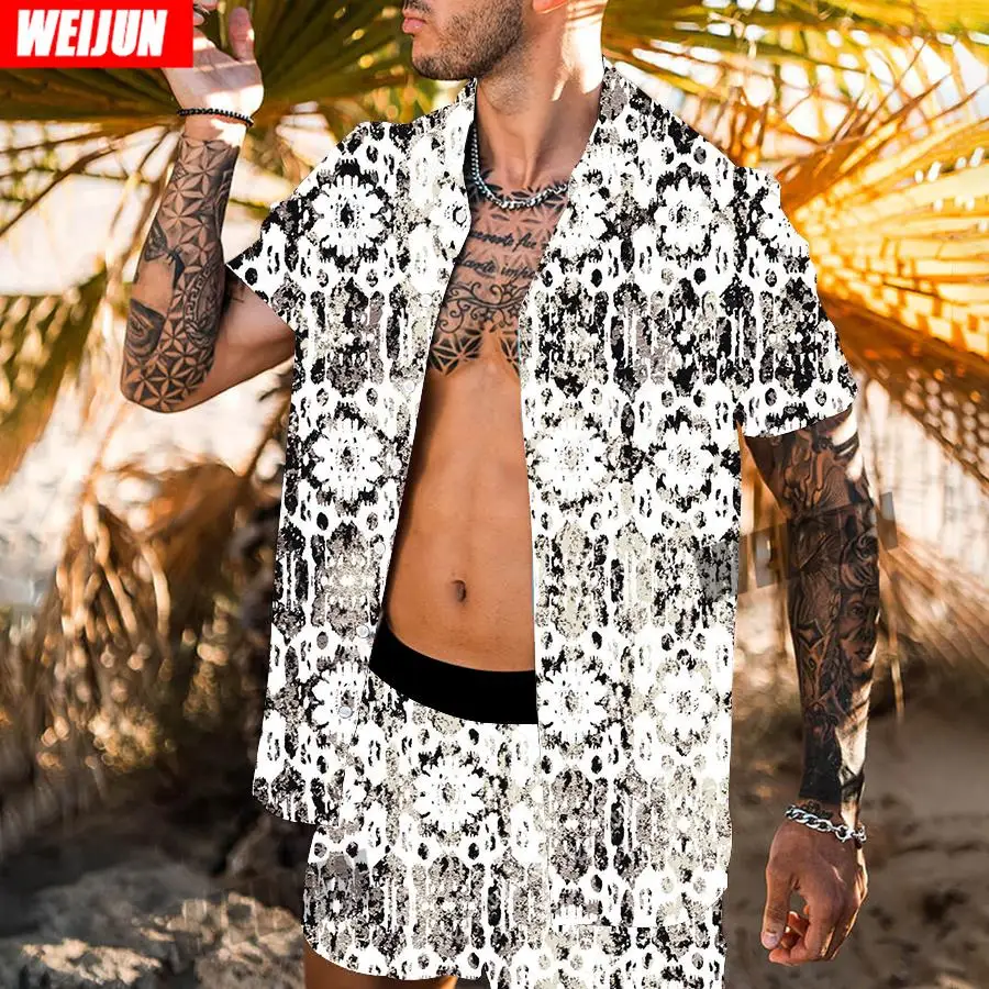 

Men's Summer Casual Shirt Set 3D Printed Hip Hop Floral Shirt Beach Shorts Stylish Men's Two-Piece Set