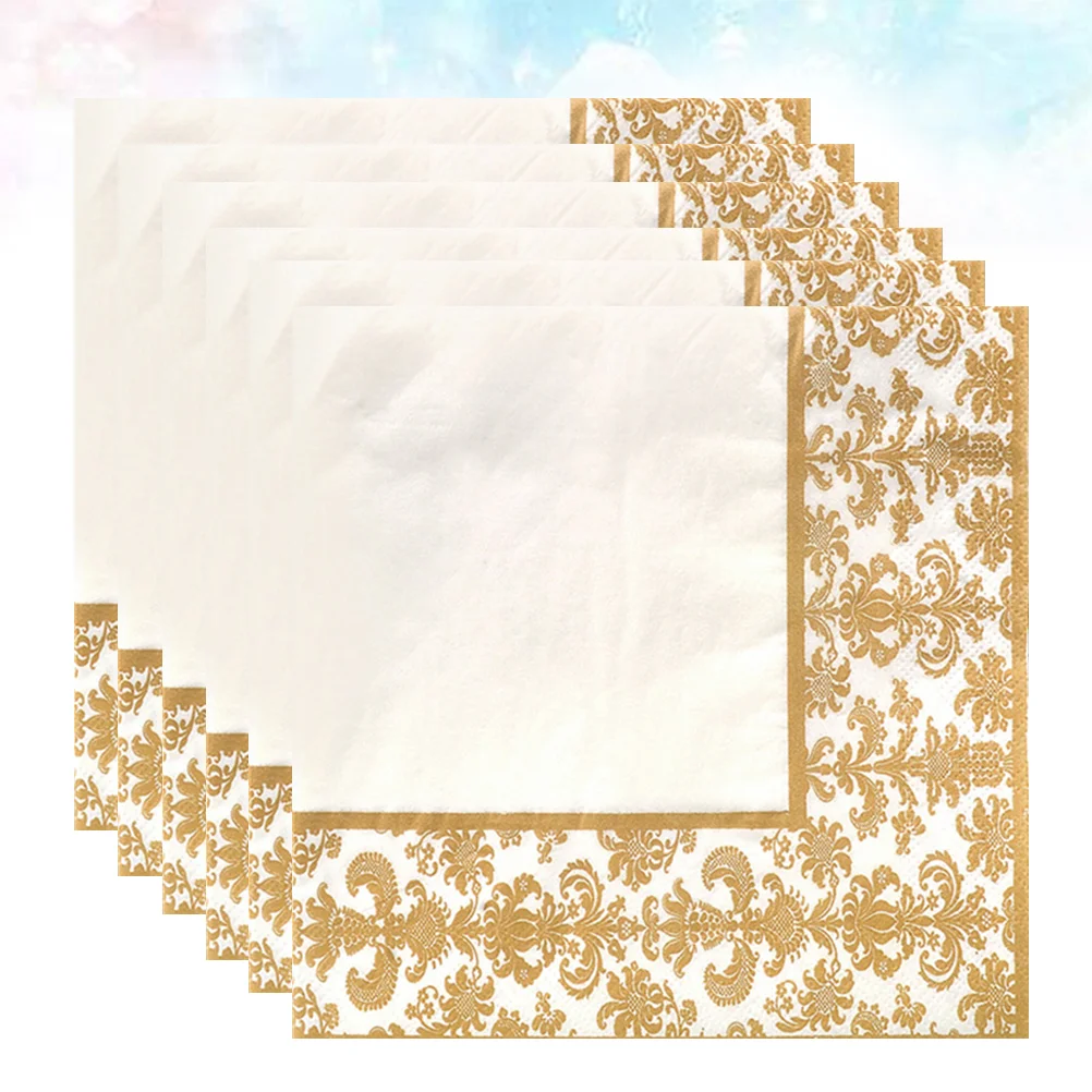

Paper Napkins Cocktail Tissue Napkin Gold Tea Golden Party Decorative Disposable Restaurant Printed Daily Use