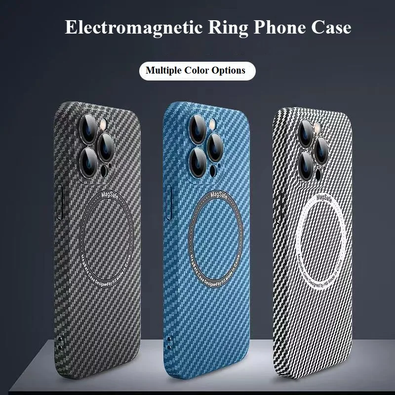 

For iPhone 13 12 Pro Max Carbon Fiber Pattern Magnetic Wireless Charging Phone Case All-inclusive Anti-drop Cover With Lens Film