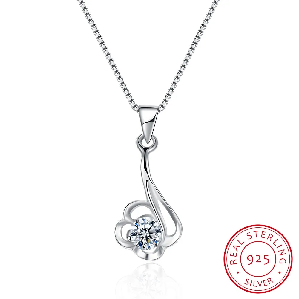 

Sterling Silver Necklace Stylish Zircon Necklace Simple Cutout Elegant Style