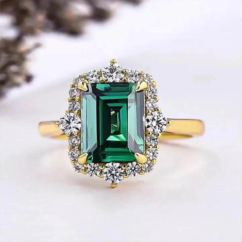 

Huitan Geometric Square Green Cubic Zirconia Rings for Women Gold Color Luxury Trendy Engagement Wedding Party Accessory Jewelry