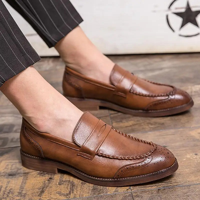 

2023 Spring Leisure Leather Shoes Men's Black Shoes Korean Style Trendy Slip-on Loafers British Business Men's Shoes