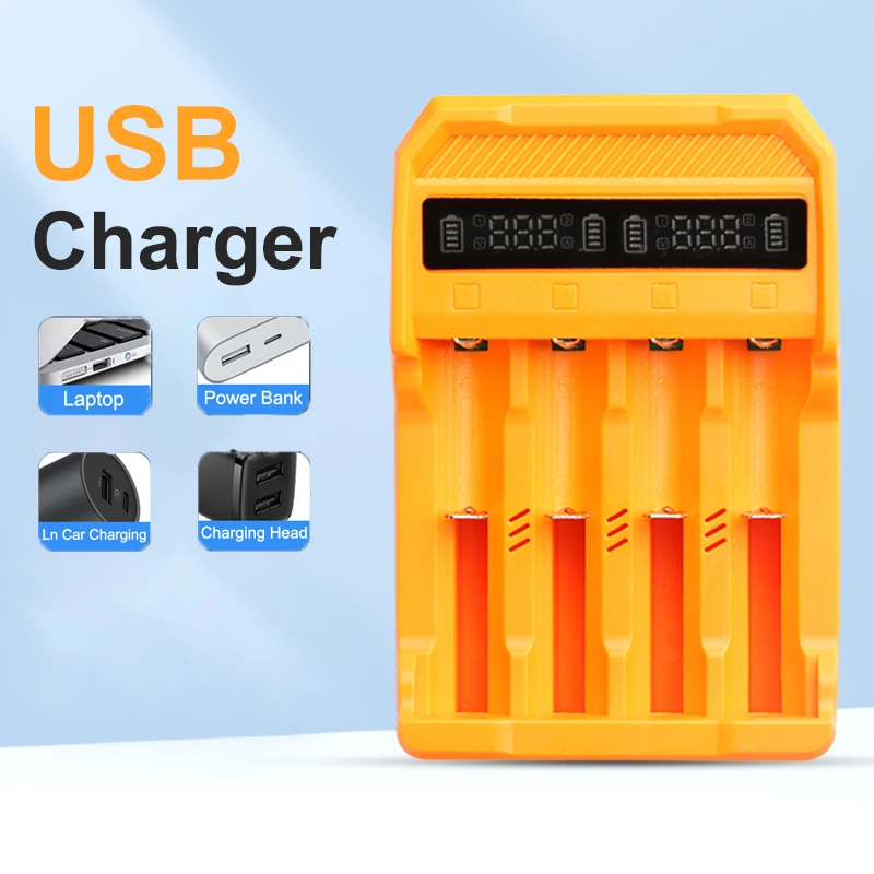 Зарядное устройство с 2 USB-портами и 4 слотами для 18650/18650/4