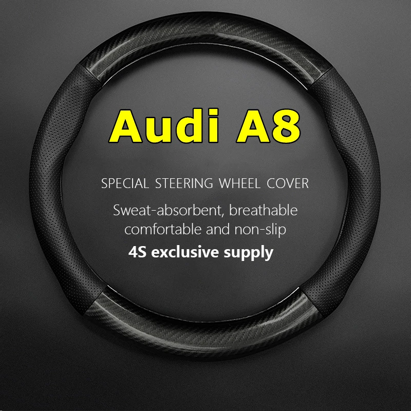 

PU Leather For Audi A8 Steering Wheel Cover Genuine Leather Carbon Fiber Fit 3.0L 3.7L 4.2L 2005 6.0L W12 2005 Quattro 2006