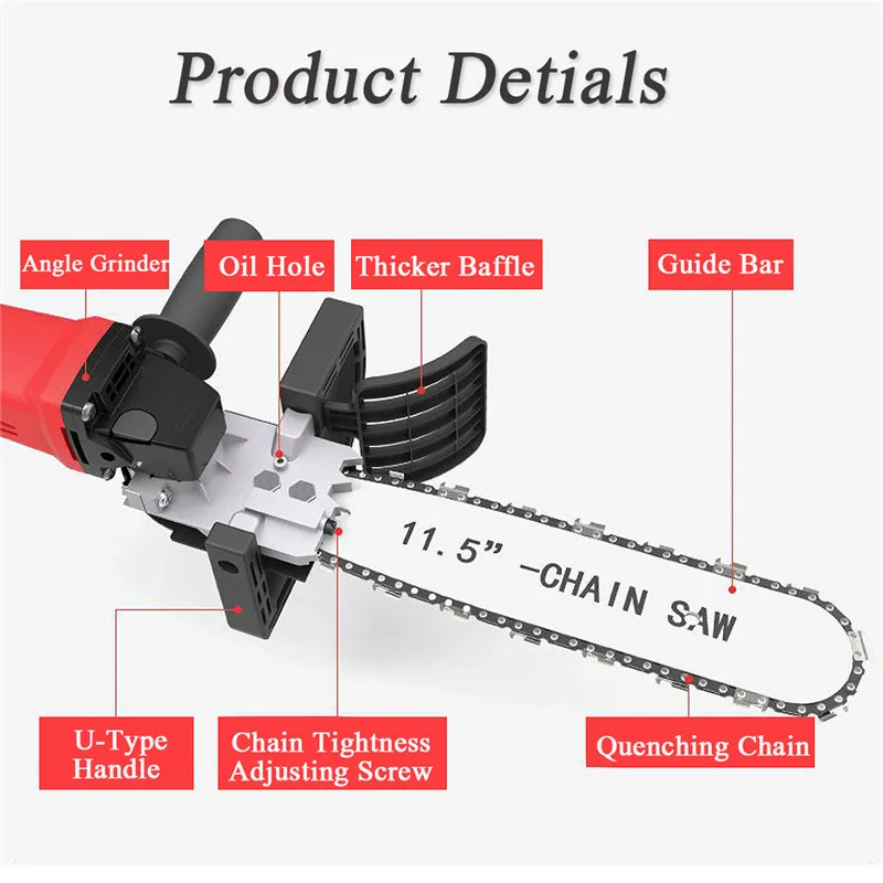 

11.5 Inch/39cm Woodworking Upgrade Electric Chainsaw Transfer Conversion Head Bracket For 100 115 DIY Angle Grinder Set