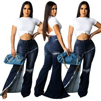 new personality fashion autumn and winter womens high waist slit hole fashion sexy jeans