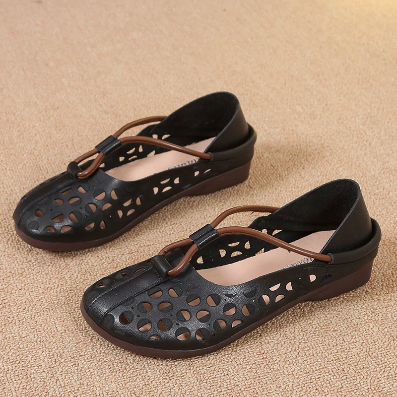 2022 Ladies Flat Sandals Flip-Flops Hollow Mesh Breathable Summer Women Slip-On Flat Shoes Elegant Lightweight Mom Comfort Shoes