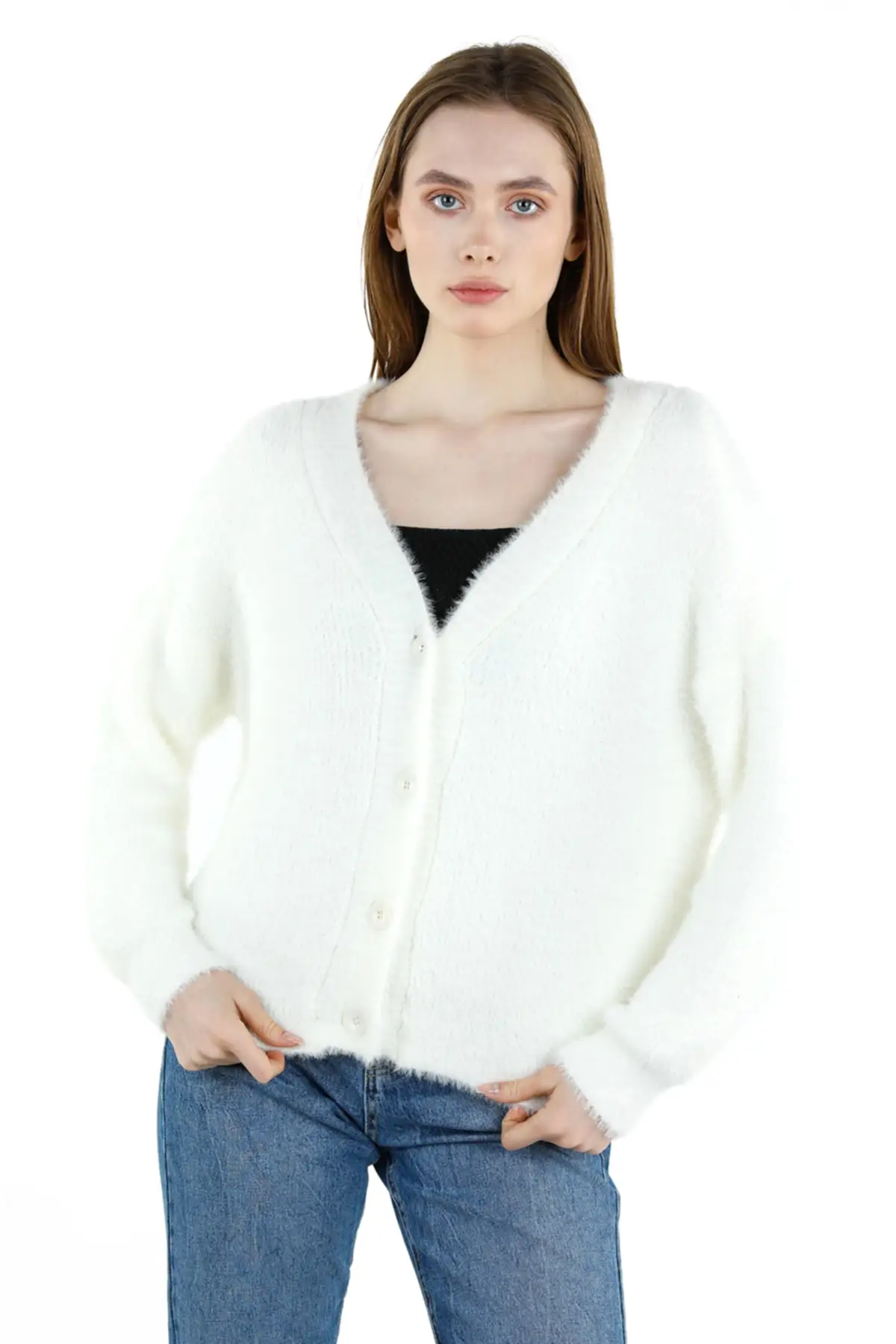 

Women's Cardigan Four Button Bearded Casual Knitted Quality Fashion Cardigan Sweaters Loose Sweater Jumper