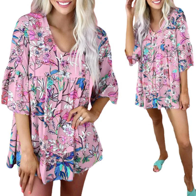 

Summer new print o-neck short sleeve loose casual T-shirt for women