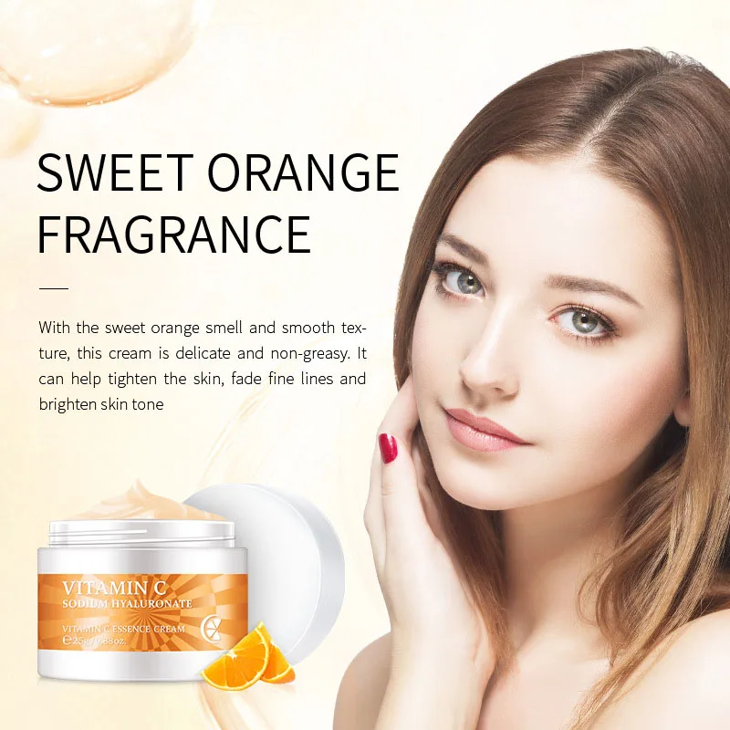 LAIKOU Vitamin C Whitening Cream Whitening Anti-Wrinkle Anti-Aging Brightening Skin Tone Shrink Pores Improve Dry Skin Cream 25g