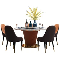 modern light luxury stainless steel round marble dining table