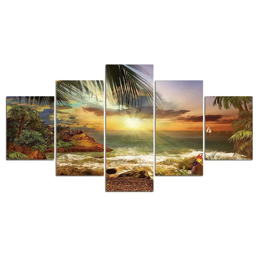 

5Pcs Sunset Beach Ocean Sea Sky Pictures Canvas Paintings Wall Art Home Decor Room Decor Modern Poster No Framed Abstract