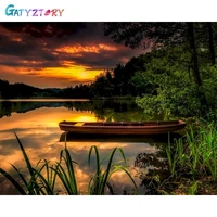 gatyztory paint by number sunset riverside drawing on canvas handpainted painting art gift diy pictures by number kits home deco
