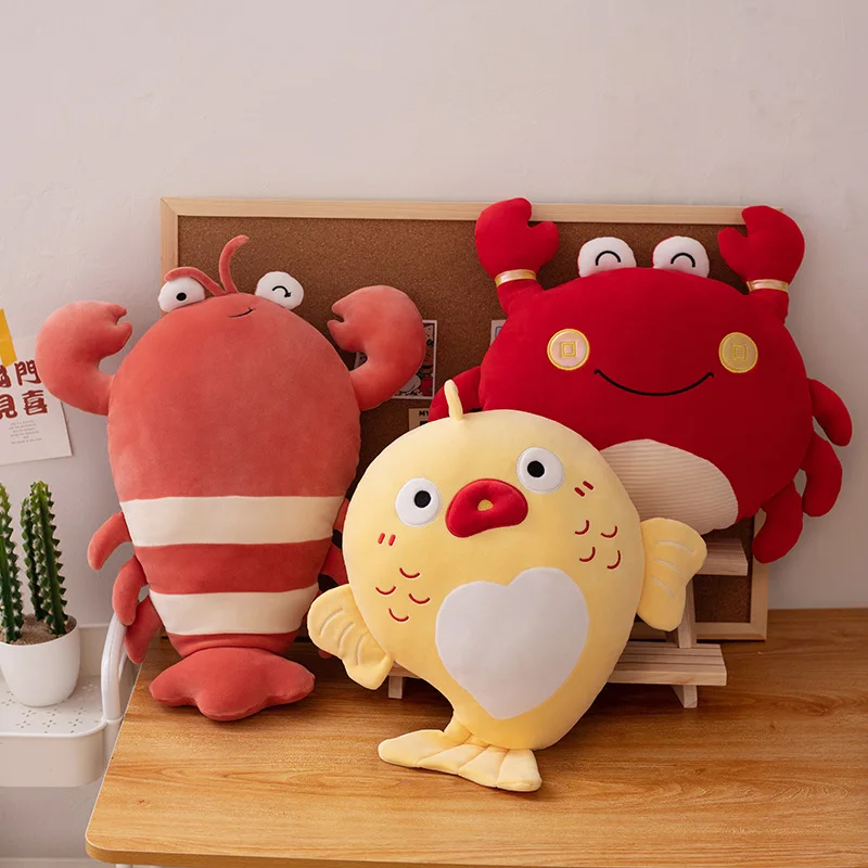 

50CM Cute Crab Lobster Cyprinus carpio Plush Pillow Cute Water Animal Dolls Stuffed Soft for Office Back Cushion Kawaii Gift