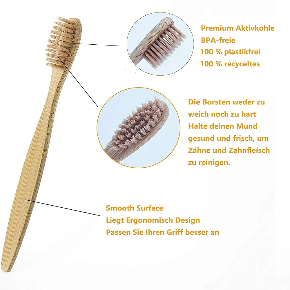 10 шт. набор зубных щеток из бамбука с мягкой щетиной