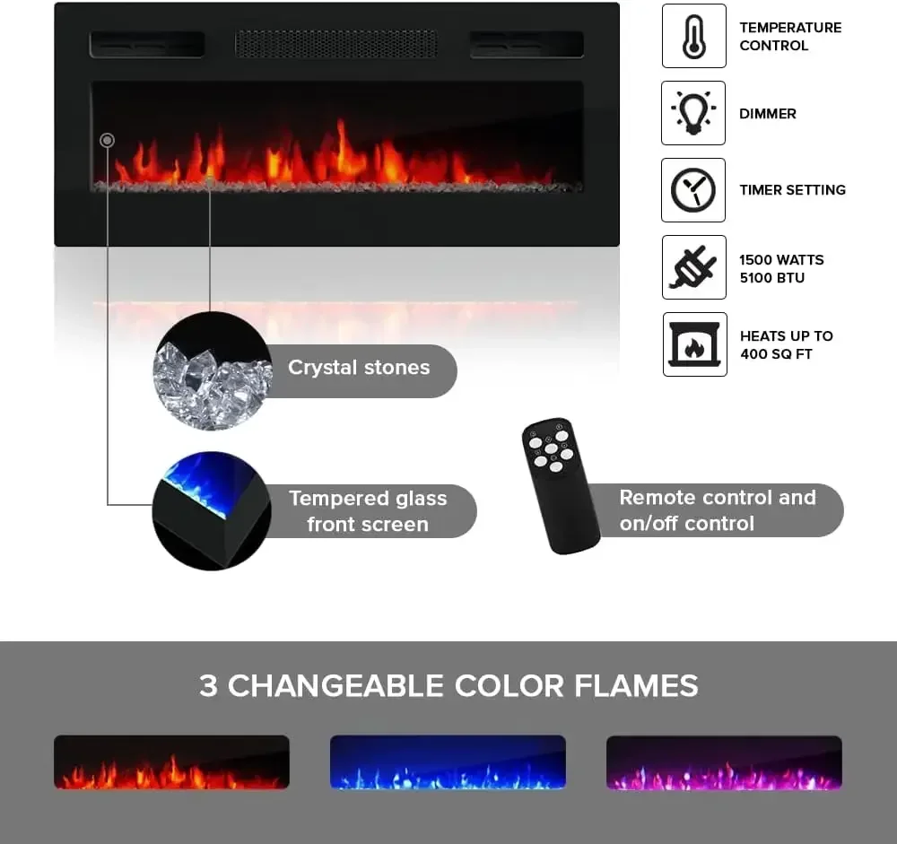 Fireplace TV Stand for TVs up to 90" Modern High Gloss 79" Entertainment Center Electric Media Console