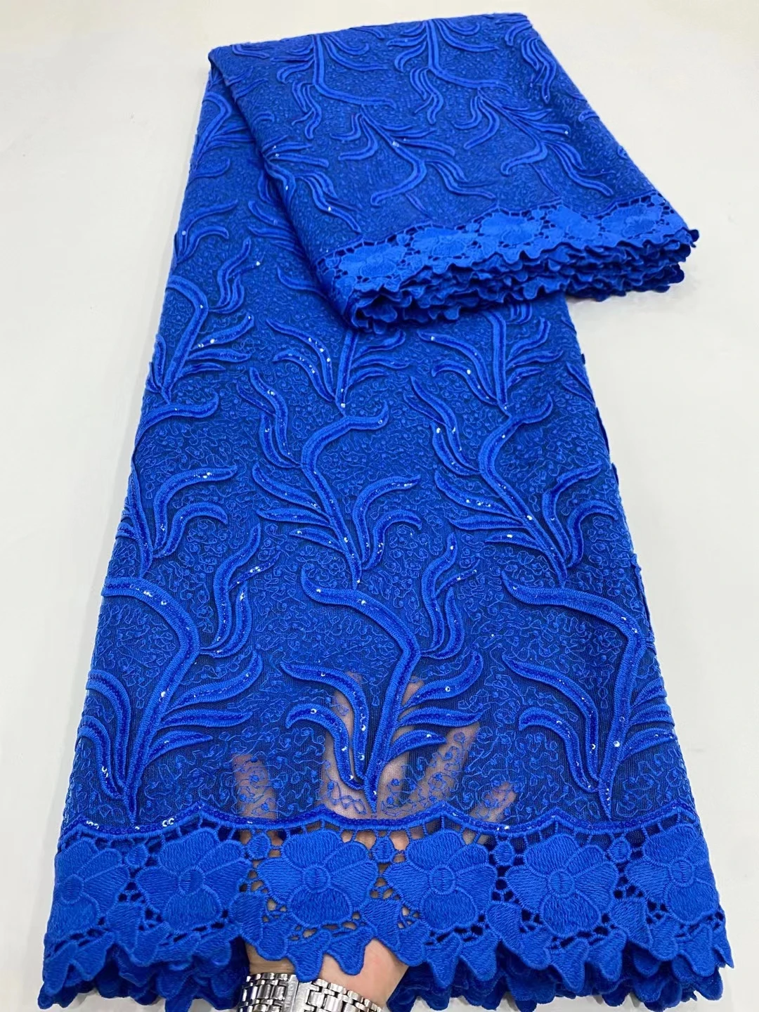 

2022 Latest French Embroidered Tulle Lace Fabric for Evening Gown Royal Blue Mesh Lace Fabric for DIY Lady Dress WDPN75